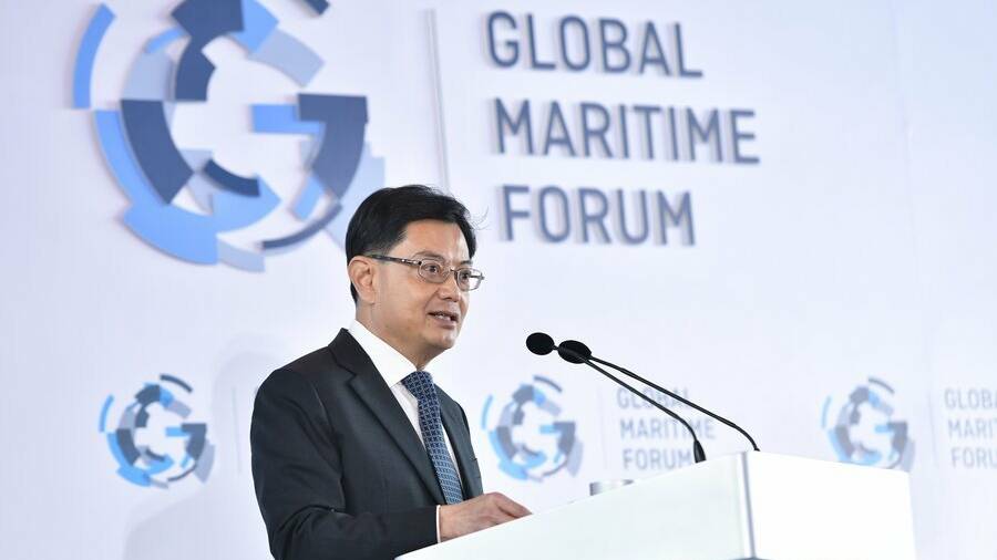 DPM Heng speaking to global maritime executives and thought leaders at GMF's Annual Summit in Singapore