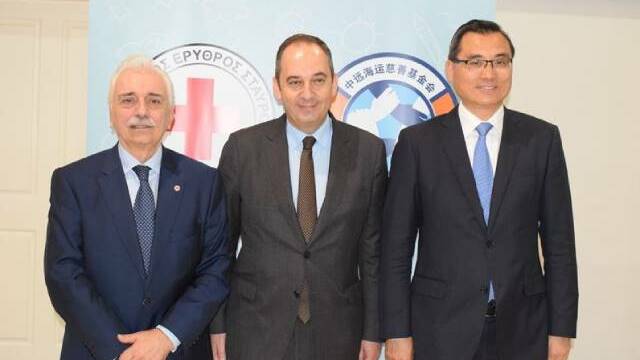 The President of the Hellenic Red Cross Mr. Antonios Avgerinos, the Minister of Shipping and Insular Policy Mr. Yiannis Plakiotakis and the Chairman of PPA S.A. Mr. Yu Zenggang.