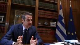Greek Prime Minister Kyriakos Mitsotakis speaks during an interview in Athens, Greece, Oct. 30, 2019. (Xinhua/Marios Lolos)