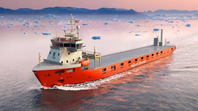 Four short-sea cargo vessels being built for Wijnne & Barends will feature LNG propulsion and storage systems provided by W&auml;rtsil&auml;. Image copyright: Wijnne & Barends