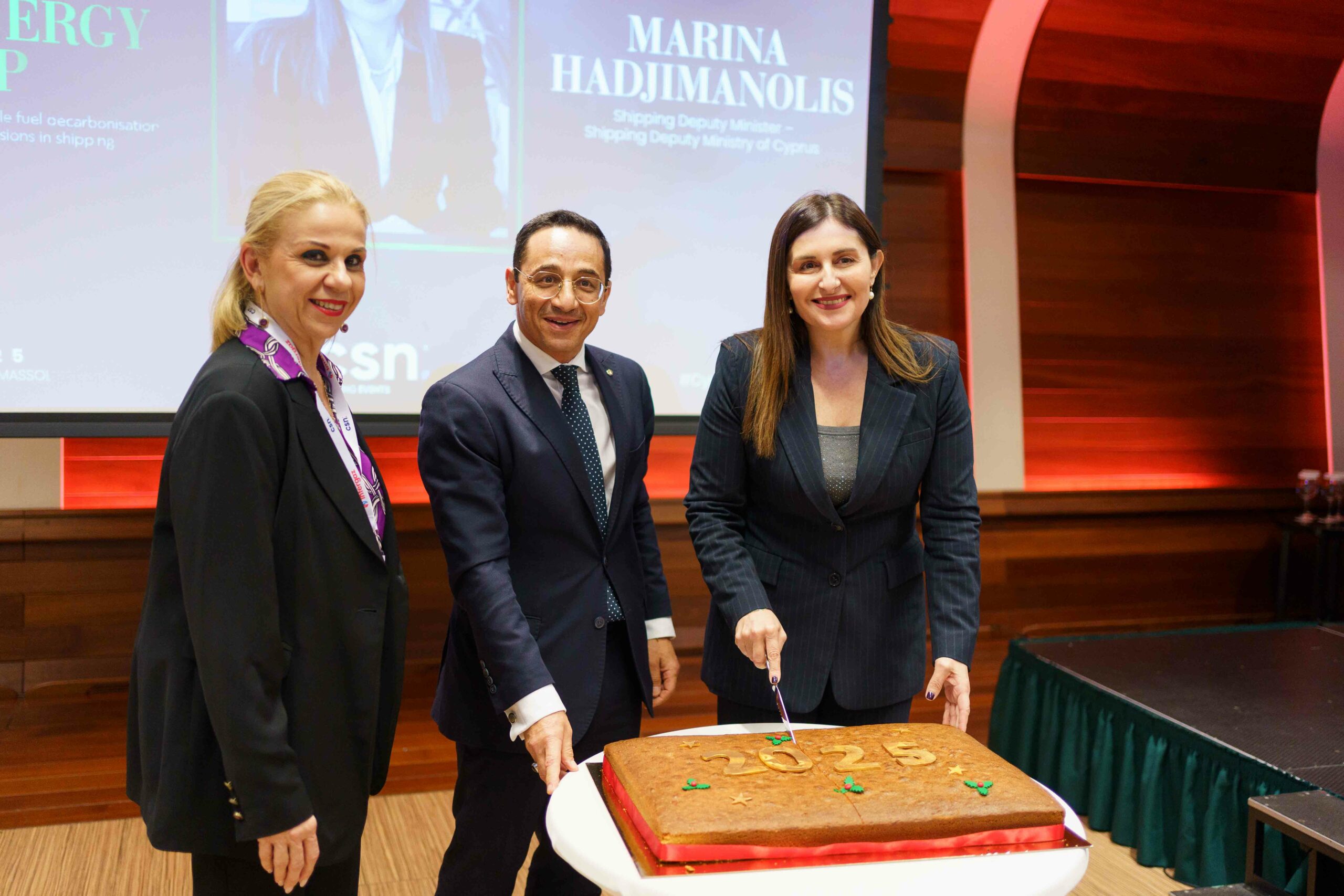 From right to left: Shipping Deputy Minister Ms. Marina Hadjimanolis, UW Group CEO Thrasos Tsangarides, CSN Editor Stella Violari