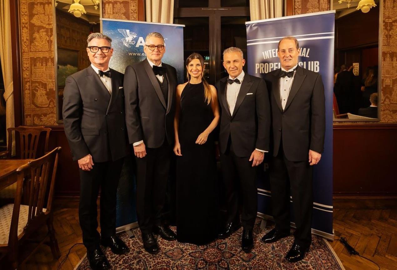 Gala dinner attendees (from left to right): Vidar Keyn, Head of Commercial Section, US Embassy Oslo; Egil Legland, Business Development Manager, ABS; Dr Sinem Ogis, Founder and President of the International Propeller Club of Norway; Costis J. Frangoulis, President of the International Propeller Club; Mark Bland, Deputy Counsellor for Political/Economic Affairs, Economic/ ESTH Officer, US Embassy Oslo. Photo: Angeliki Xylaki/ABS